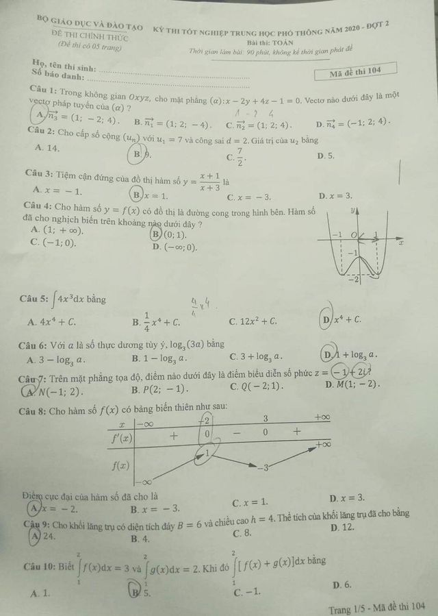 Đề thi Toán kỳ thi tốt nghiệp THPT năm 2020 đợt 2 - Ảnh 3.