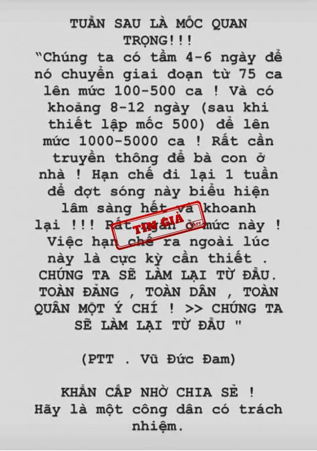 Phát hiện giả mạo phát ngôn của Phó Thủ tướng Vũ Đức Đam về dịch COVID-19 - Ảnh 1.