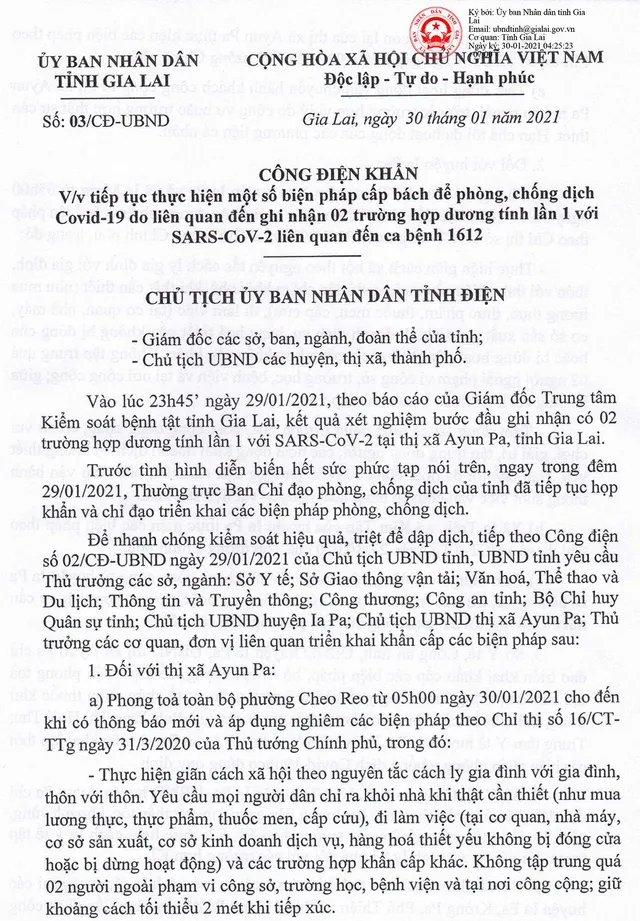 2 ca dương tính lần 1 với SARS-CoV-2, Gia Lai ra công điện khẩn - Ảnh 1.