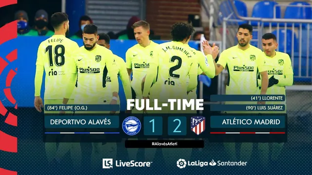 Deportivo Alaves 1-2 Atletico Madrid: Luis Suarez lập công phút cuối, Atletico vững ngôi đầu - Ảnh 2.