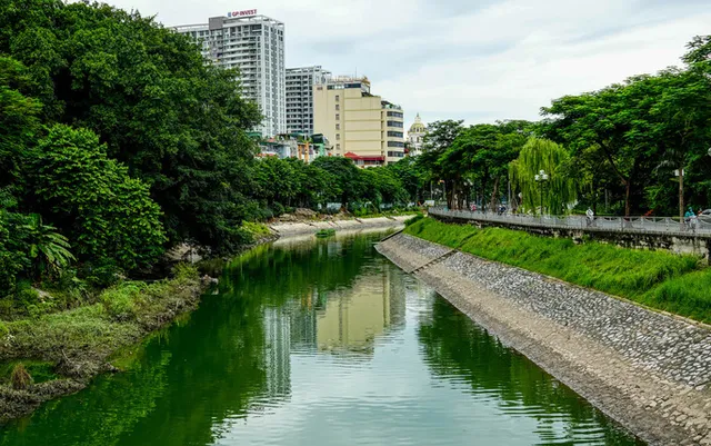 Sông Tô Lịch bất ngờ xanh, nhiều người dân vui mừng bắt hàng tạ cá - Ảnh 1.