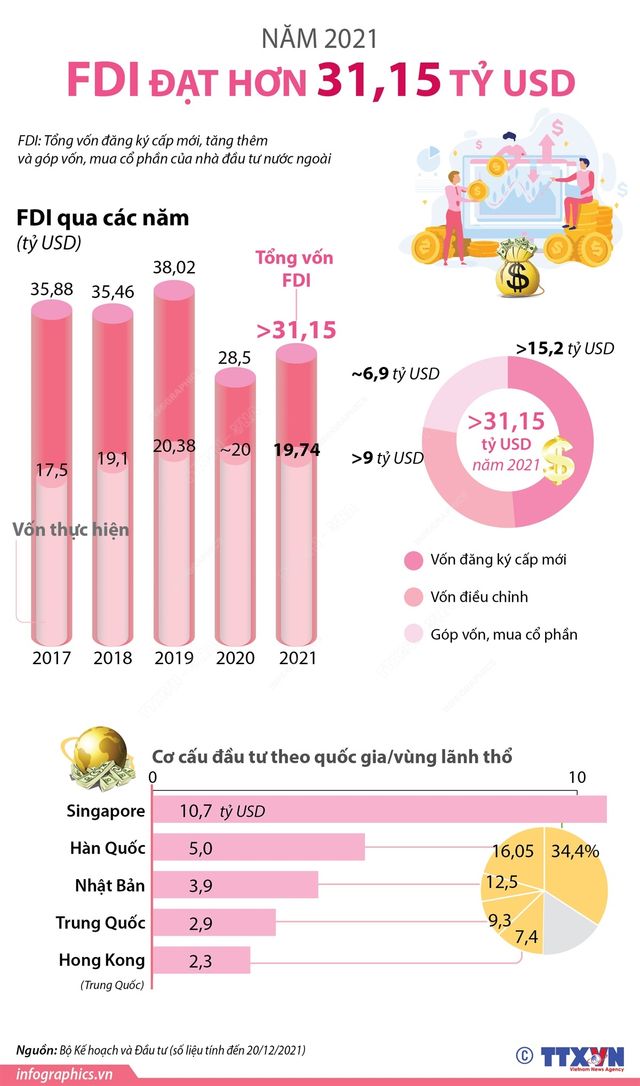 [INFOGRAPHIC] Thu hút FDI năm 2021 đạt hơn 31,15 tỷ USD - Ảnh 1.