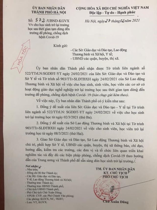 CHÍNH THỨC: Học sinh các cấp tại Hà Nội đi học lại từ 2/3, sinh viên trở lại trường từ 8/3 - Ảnh 1.