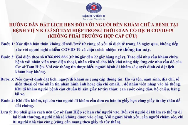 Người bệnh khi đi khám tại Bệnh viện K cơ sở Phan Chu Trinh, Tam Hiệp cần lưu ý gì? - Ảnh 3.