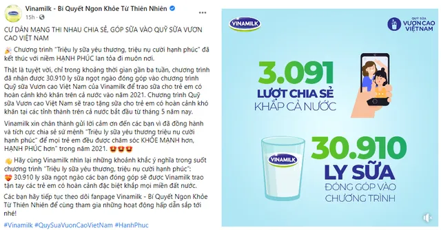 Quỹ sữa Vươn cao Việt Nam của Vinamilk khởi động năm 2021 với 31.000 ly sữa yêu thương từ cộng đồng - Ảnh 1.