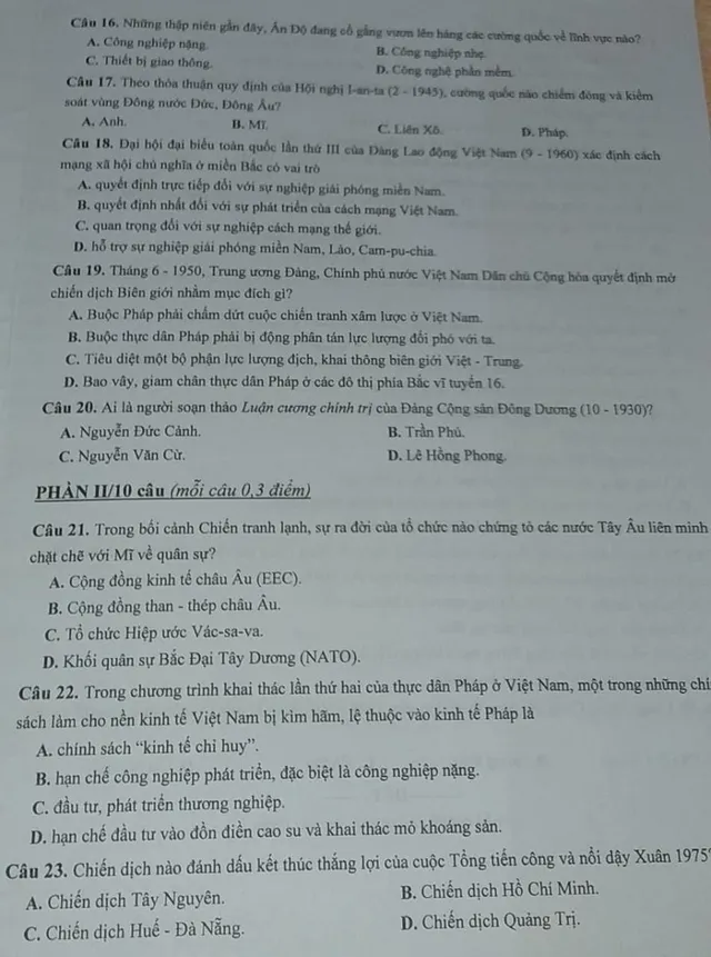 Gợi ý đáp án môn Lịch sử thi vào lớp 10 Hà Nội - Ảnh 2.