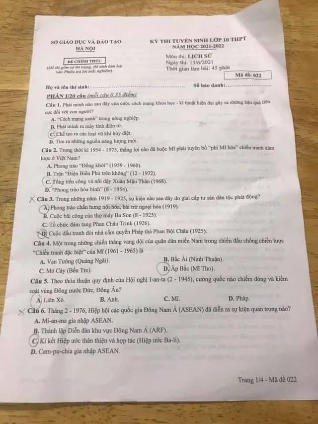 Gợi ý đáp án môn Lịch sử thi vào lớp 10 Hà Nội - Ảnh 6.