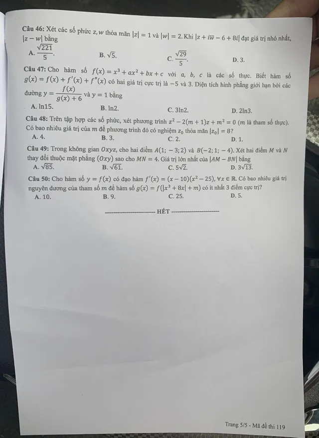 Đề thi môn Toán kỳ thi tốt nghiệp THPT 2021 - Ảnh 5. Đề thi môn Toán kỳ thi tốt nghiệp THPT 2021 - Ảnh 5.