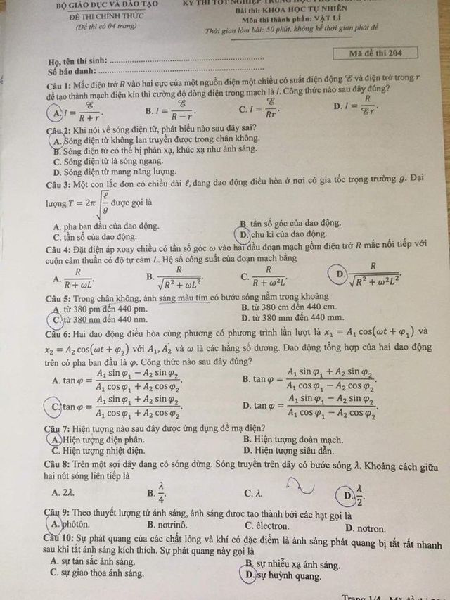 Gợi ý đáp án bài thi Khoa học tự nhiên kỳ thi tốt nghiệp THPT năm 2021 - Ảnh 3.