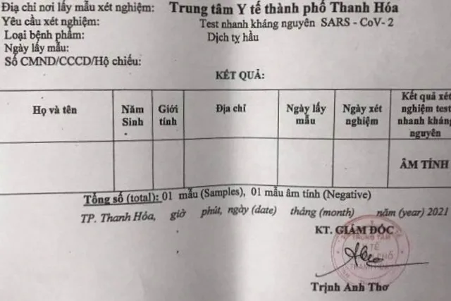 Thanh Hóa: Thu hồi hơn 1.700 giấy xét nghiệm âm tính không ghi thông tin cá nhân - Ảnh 1.