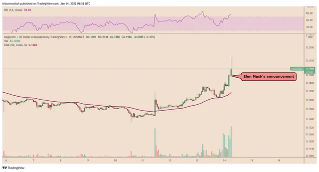 Dogecoin tăng 25% khi Tesla chấp nhận thanh toán - Ảnh 1.