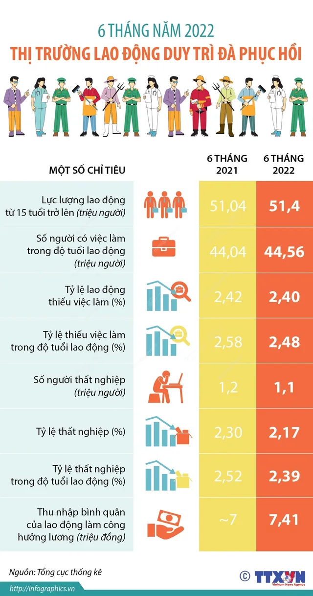 [INFOGRAPHIC] 6 tháng năm 2022: Thị trường lao động duy trì đà phục hồi - Ảnh 1.