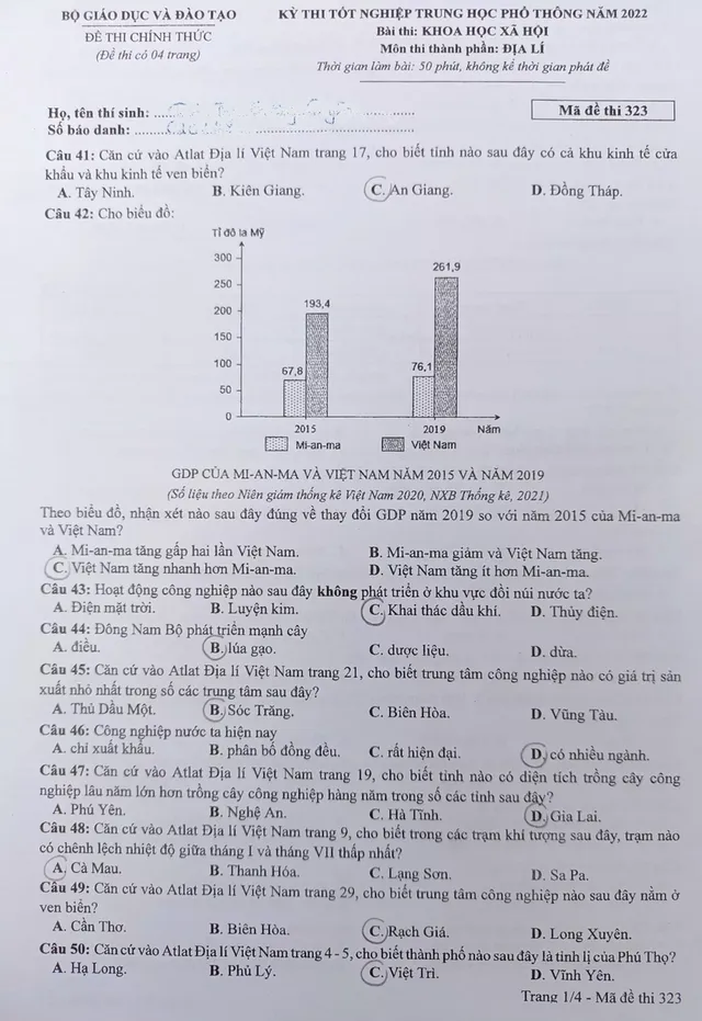Đề thi môn Địa lý kỳ thi tốt nghiệp THPT 2022 - Ảnh 1. Đề thi môn Địa lý kỳ thi tốt nghiệp THPT 2022 - Ảnh 1.