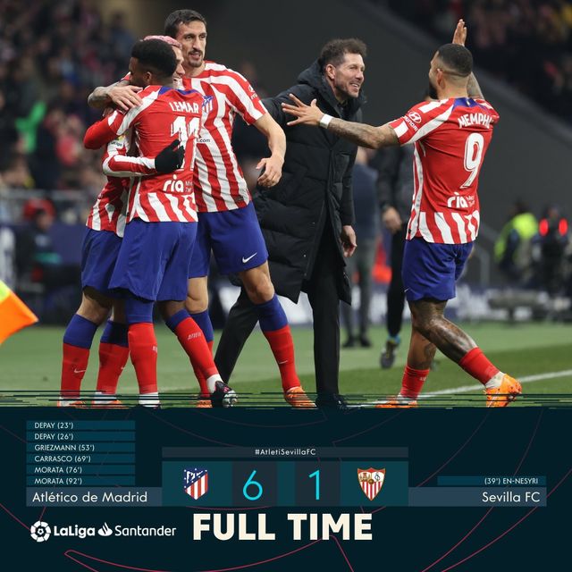 Vòng 24 La Liga: Atletico trút mưa bàn thắng vào lưới Sevilla   - Ảnh 1.