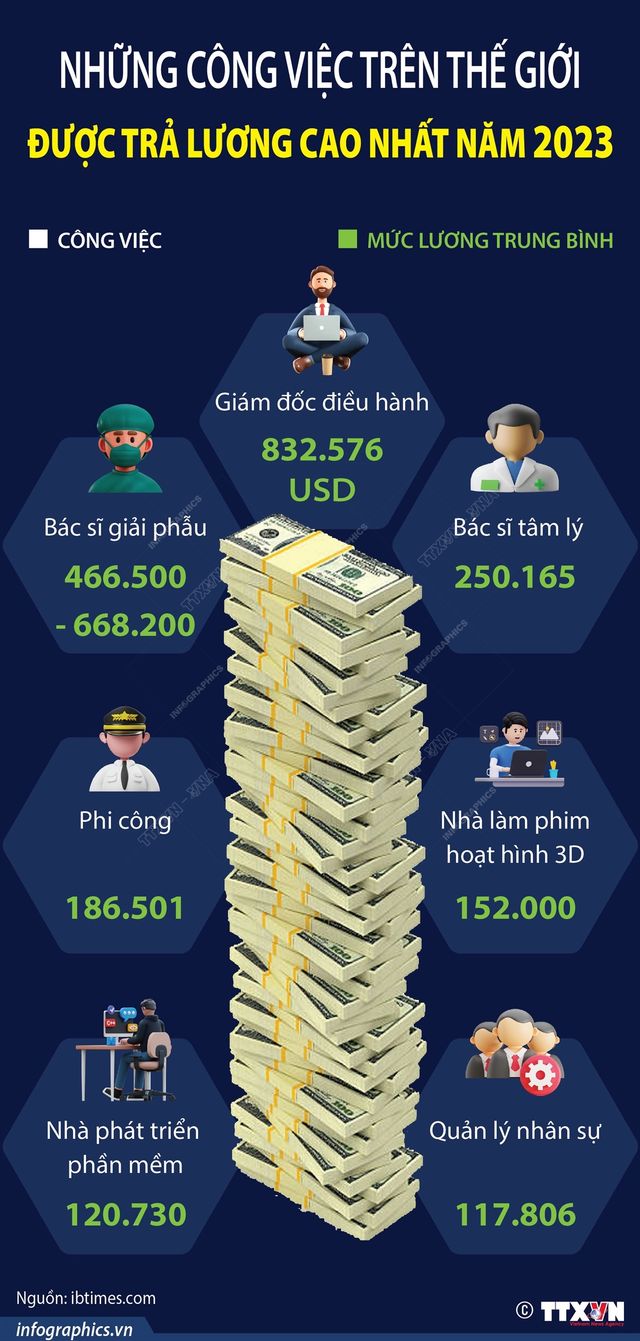 [INFOGRAPHIC] Công việc nào được trả lương cao nhất năm 2023? - Ảnh 1.