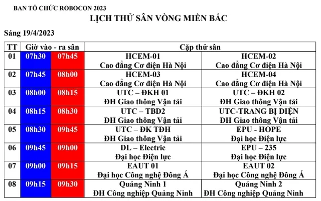 Cập nhật lịch thử sân của các đội tuyển tại vòng loại Robocon Việt Nam 2023 khu vực phía Bắc - Ảnh 1.