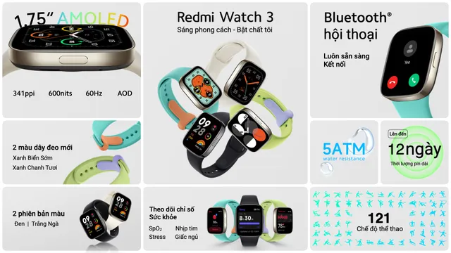 Redmi Watch 3 ra mắt, hỗ trợ gọi thoại Bluetooth và đầy đủ tính năng sức khỏe - Ảnh 1.