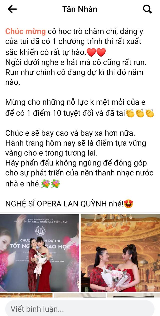 Ca sĩ Tân Nhàn chúc mừng Quán quân Sao Mai 2022 Lan Quỳnh vì thành tựu mới - Ảnh 2.