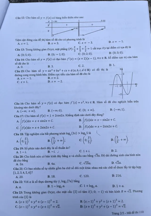 CHÍNH THỨC: Đề thi Toán tốt nghiệp THPT 2023 - Ảnh 12.