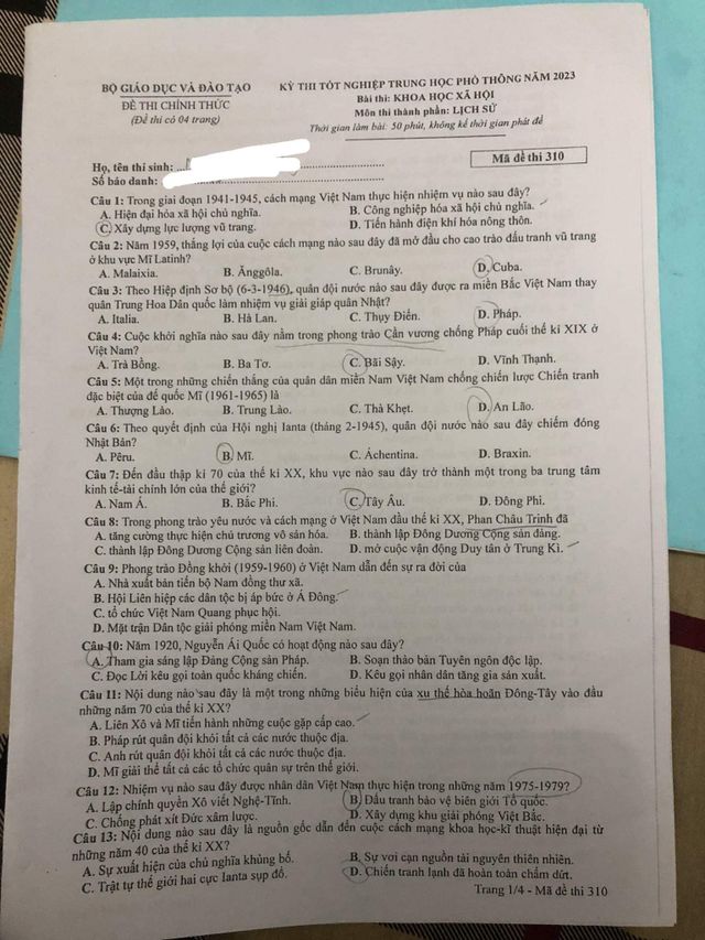 Đề thi và gợi ý đáp án môn Lịch sử Kỳ thi tốt nghiệp THPT 2023 - Ảnh 1.