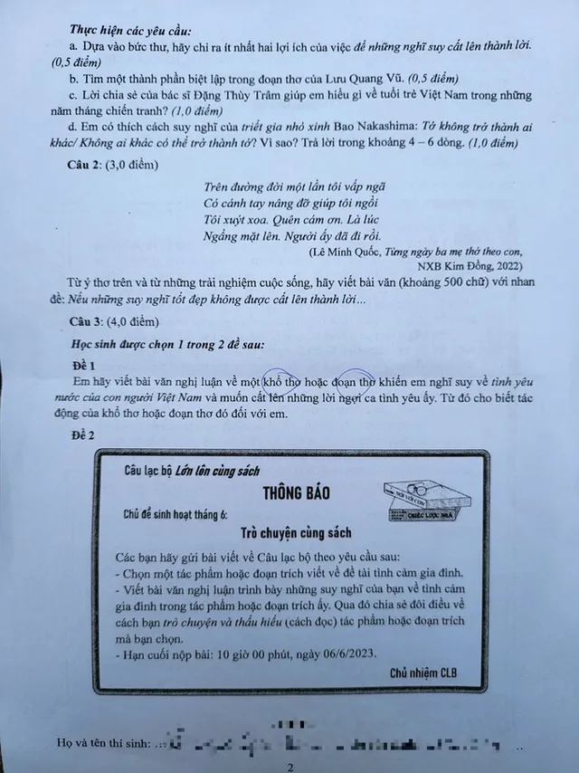 Gợi ý đáp án Đề thi môn Ngữ văn lớp 10 TP Hồ Chí Minh - Ảnh 2. Gợi ý đáp án Đề thi môn Ngữ văn lớp 10 TP Hồ Chí Minh - Ảnh 2.