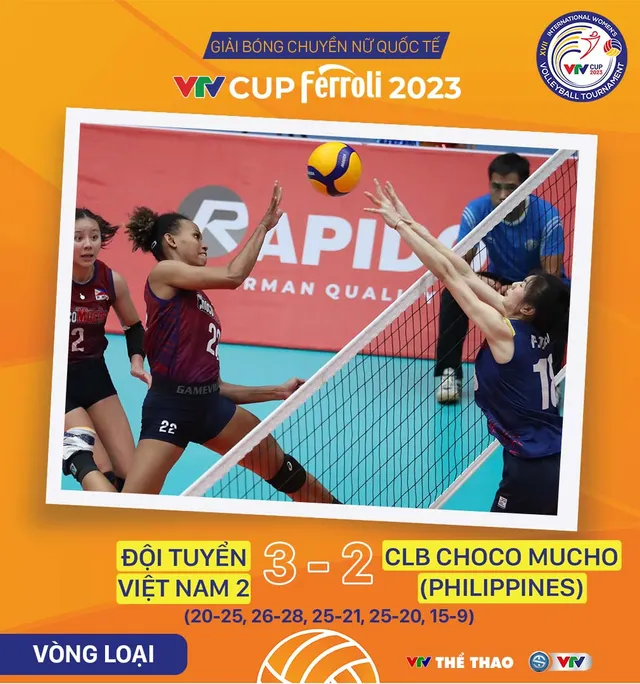 Kết quả VTV Cup Ferroli 2023 ngày 22/8: Kịch tính ĐT Việt Nam 2 vs Choco Mucho (Philippines) - Ảnh 2.