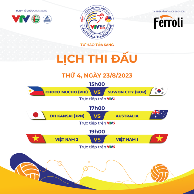 Lịch thi đấu và trực tiếp VTV Cup Ferroli 2023 hôm nay, 23/8 - Ảnh 1.