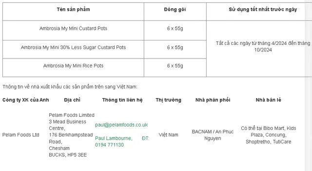 Thu hồi các sản phẩm váng sữa Ambrosia My Mini Pots do có thể chứa các mảnh nhựa - Ảnh 1.