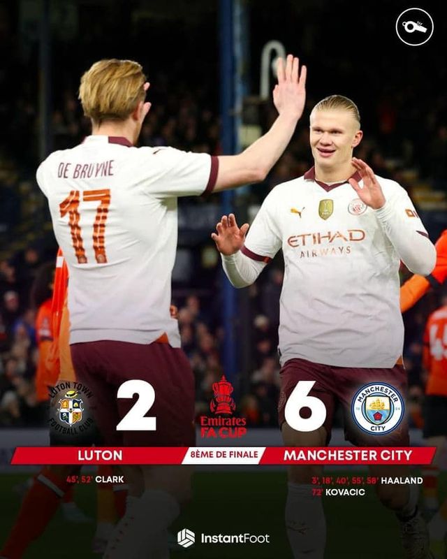 Vòng 5 FA Cup | Haaland ghi 5 bàn, Man City đại thắng Luton - Ảnh 1.