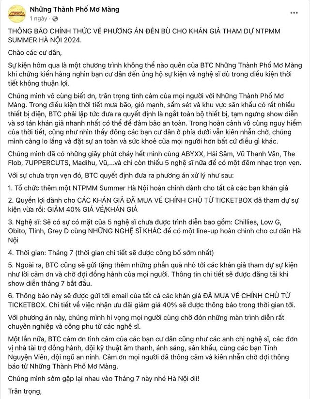 BTC “Những thành phố mơ màng” đưa phương án đền bù, khán giả nói gì? - Ảnh 3.