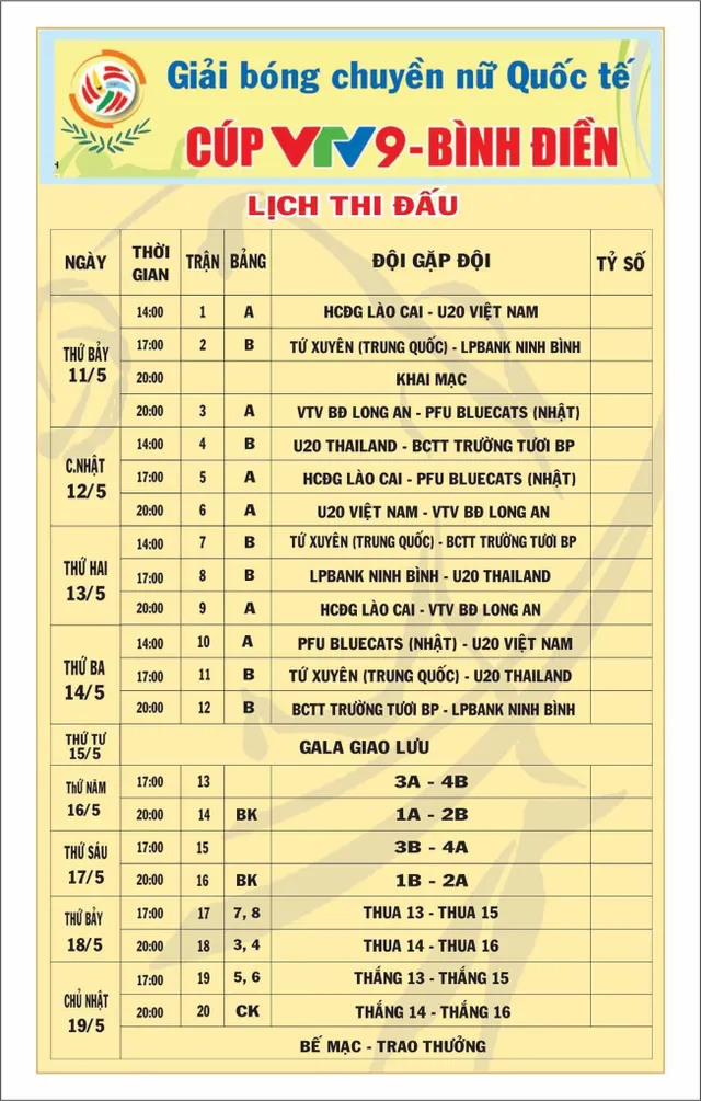 Lịch thi đấu Giải bóng chuyền nữ Quốc tế cúp VTV9 - Bình Điền - Ảnh 1.