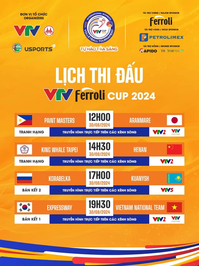 Lịch thi đấu và trực tiếp bán kết VTV Ferroli Cup 2024 hôm nay trên VTV, ngày 30/8: ĐT Việt Nam vs Expressway (Hàn Quốc)   - Ảnh 2.