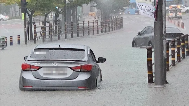 Hố tử thần khồng lồ nuốt trọn 2 xe tải ở Hàn Quốc, Nhật Bản sơ tán tránh lũ gần 45.000 người - Ảnh 1.