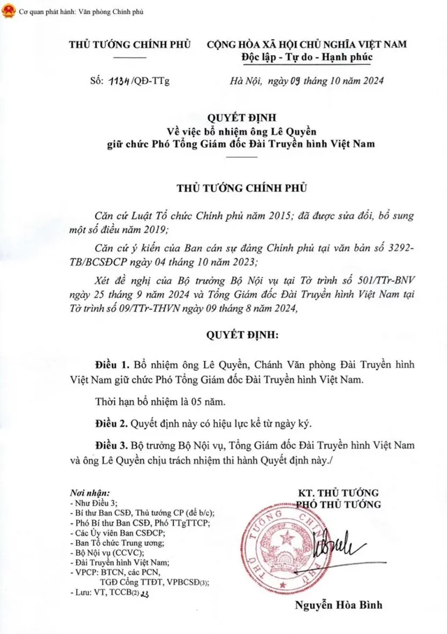 Ông Lê Quyền được bổ nhiệm Phó Tổng Giám đốc Đài Truyền hình Việt Nam - Ảnh 1.