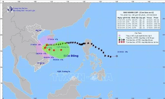 Bão số 6 trên vùng biển Quảng Trị đến Quảng Nam với sức gió mạnh cấp 9-10, giật cấp 12 - Ảnh 1.