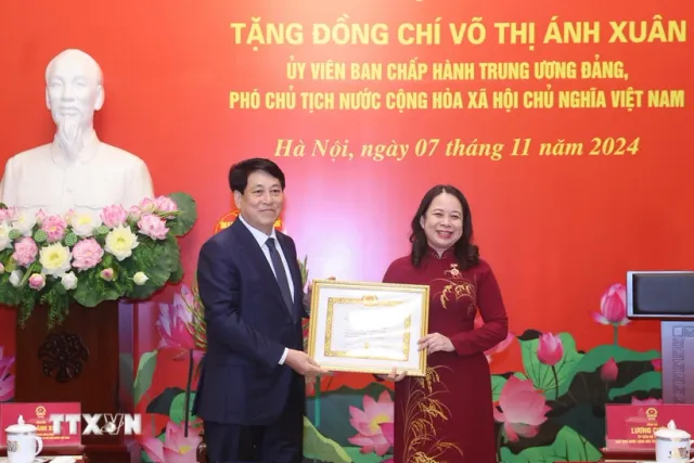 Trao huy hiệu 30 năm tuổi Đảng cho Phó Chủ tịch nước Võ Thị Ánh Xuân - Ảnh 1.