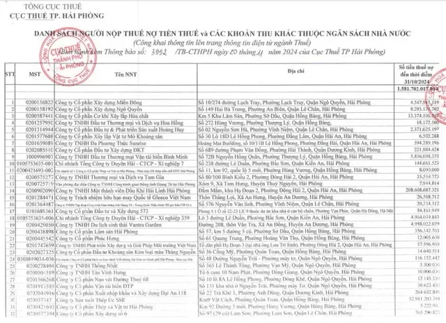 Công ty Dầu khí Hải Linh Hải Phòng nợ tiền thuế hơn 208 tỷ đồng