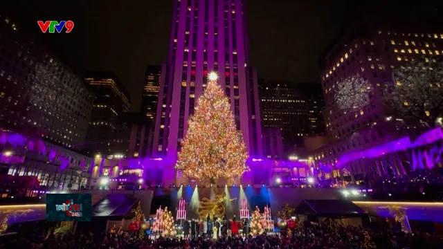 Thắp sáng cây thông khổng lồ ở New York, Mỹ