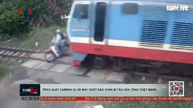 Trích xuất camera vụ xe máy vượt rào chắn bị tàu hỏa tông, hai vợ chồng thiệt mạng