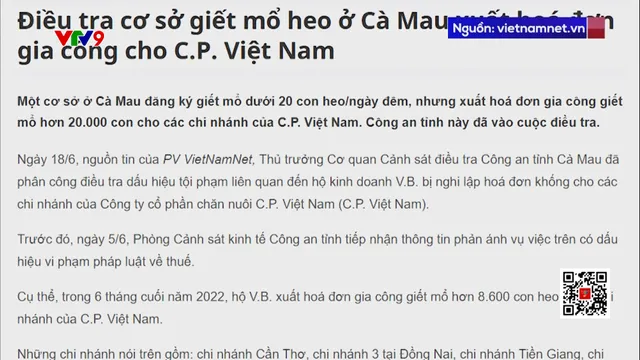Điều tra cơ sở giết mổ heo xuất hóa đơn cho công ty C.P
