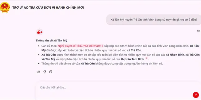 Trợ lý AI giúp tra cứu nhanh thông tin đơn vị hành chính mới