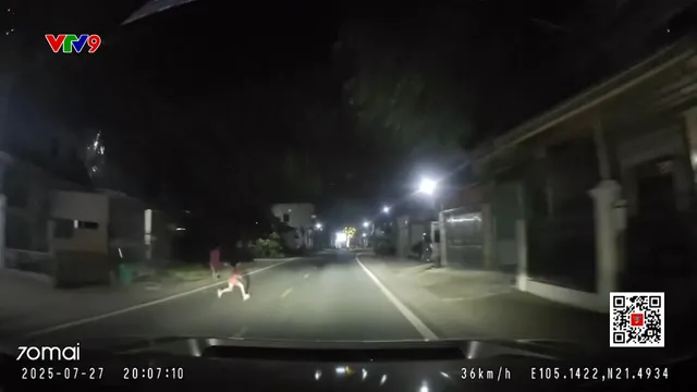 Bé gái sang đường giữa đêm suýt bị ô tô đụng