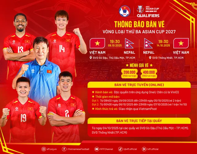 2 trận ĐT Việt Nam vs ĐT Nepal: Mua vé ở đâu?- Ảnh 1. 2 trận ĐT Việt Nam vs ĐT Nepal: Mua vé ở đâu?- Ảnh 1.