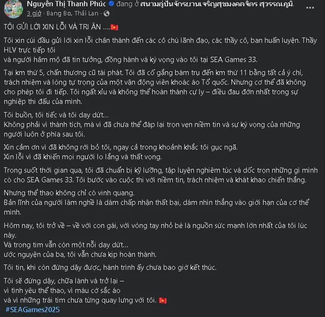 Gục ngã ở SEA Games 33,"Nữ hoàng đi bộ" gửi lời xin lỗi và hẹn ngày trở lại- Ảnh 2. Gục ngã ở SEA Games 33,"Nữ hoàng đi bộ" gửi lời xin lỗi và hẹn ngày trở lại- Ảnh 2.