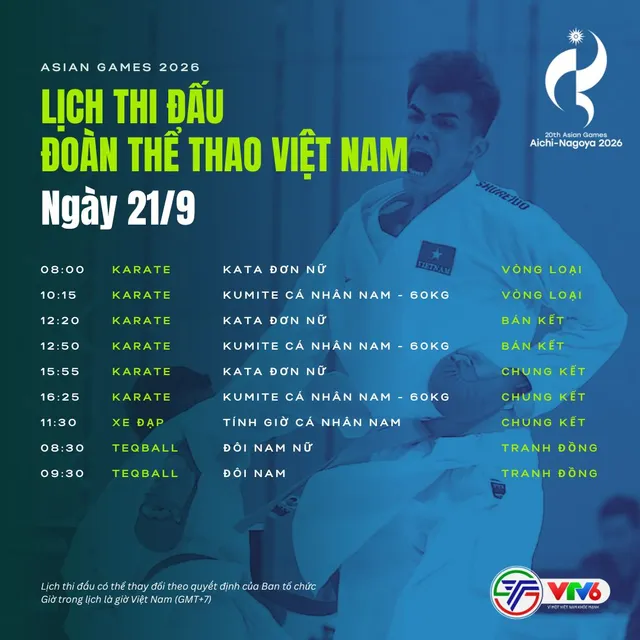 Lịch trực tiếp Đoàn thể thao Việt Nam tại Asiad 20 trên VTV ngày 21/9- Ảnh 1. Lịch trực tiếp Đoàn thể thao Việt Nam tại Asiad 20 trên VTV ngày 21/9- Ảnh 1.