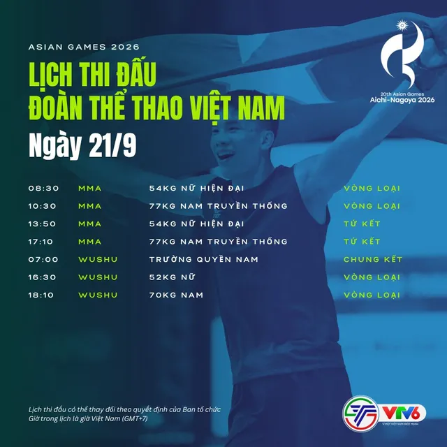 Lịch trực tiếp Đoàn thể thao Việt Nam tại Asiad 20 trên VTV ngày 21/9- Ảnh 4. Lịch trực tiếp Đoàn thể thao Việt Nam tại Asiad 20 trên VTV ngày 21/9- Ảnh 4.