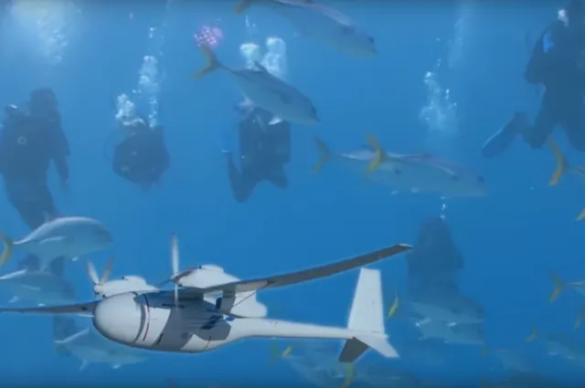 Screen from video of new flying and swimming drone