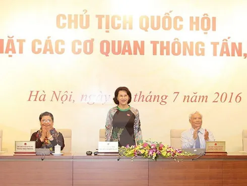National Assembly Chairwoman Nguyen Thi Kim Ngan meets with local and international press in Hanoi (photo: VOV)