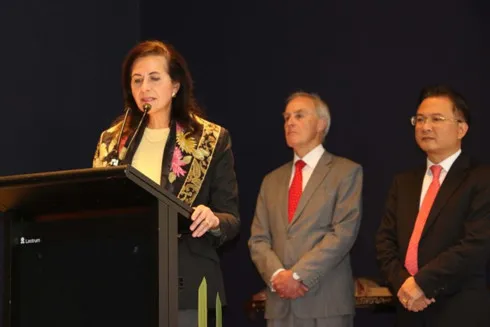 Australian Minister for International Development and the Pacific Concetta Fierravanti-Wells speaks at the celebration of Vietnam's 72nd National Day in Canberra.