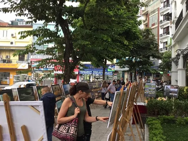 Street art: Visitors enjoy photos at the exhibition (Photo VNA)